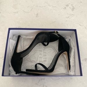 Stuart Weitzman Nudist Heels in Black Goosebump Napa Leather size 38